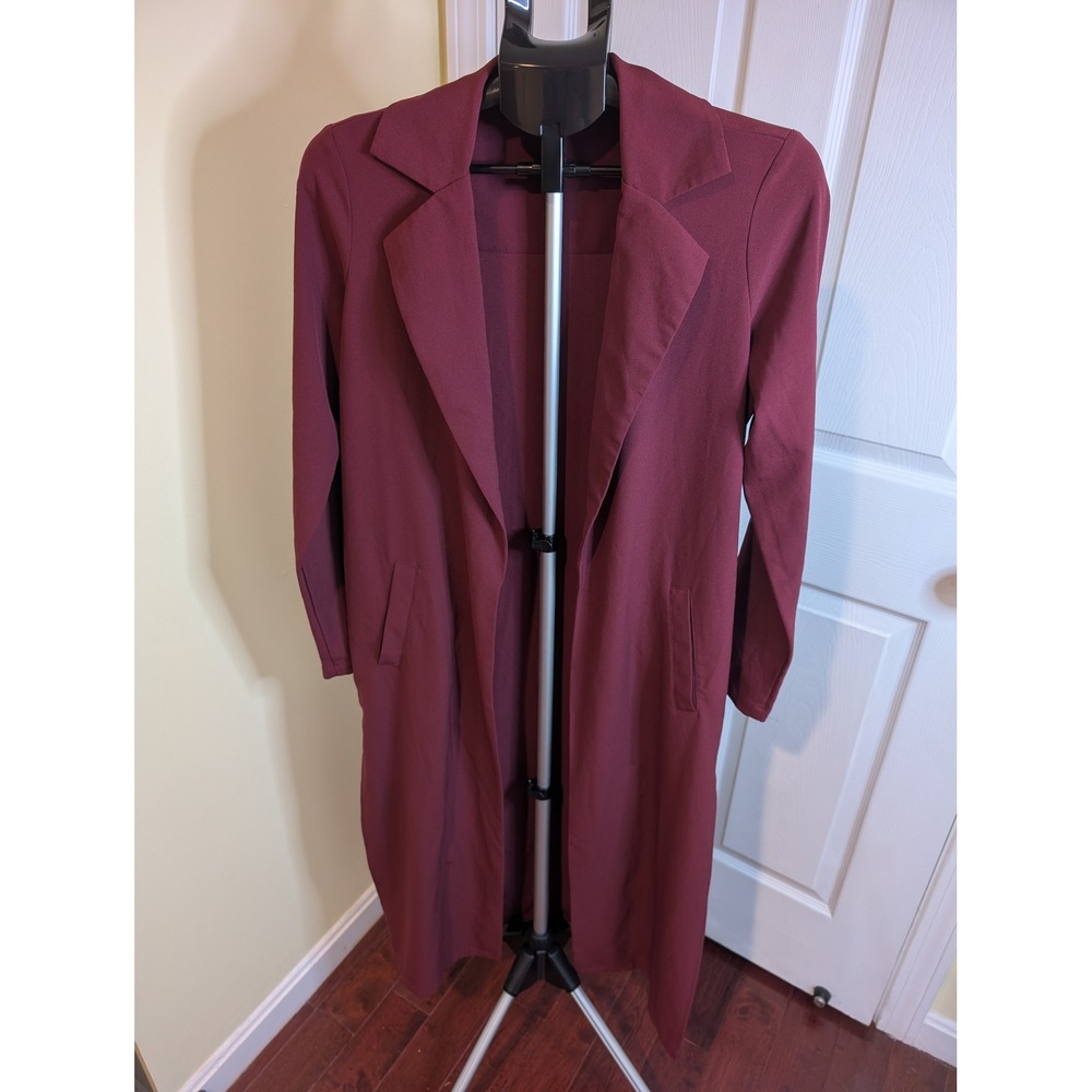 Guess Duster Coat Womens Size Small Burgundy Open Front Longline Jacket